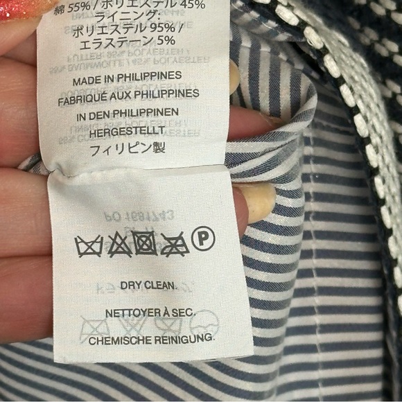 J Crew Sheath Dress Woven Striped Navy White Tweed Indigo Blue Bow Lined Sz 4P - Picture 10 of 11